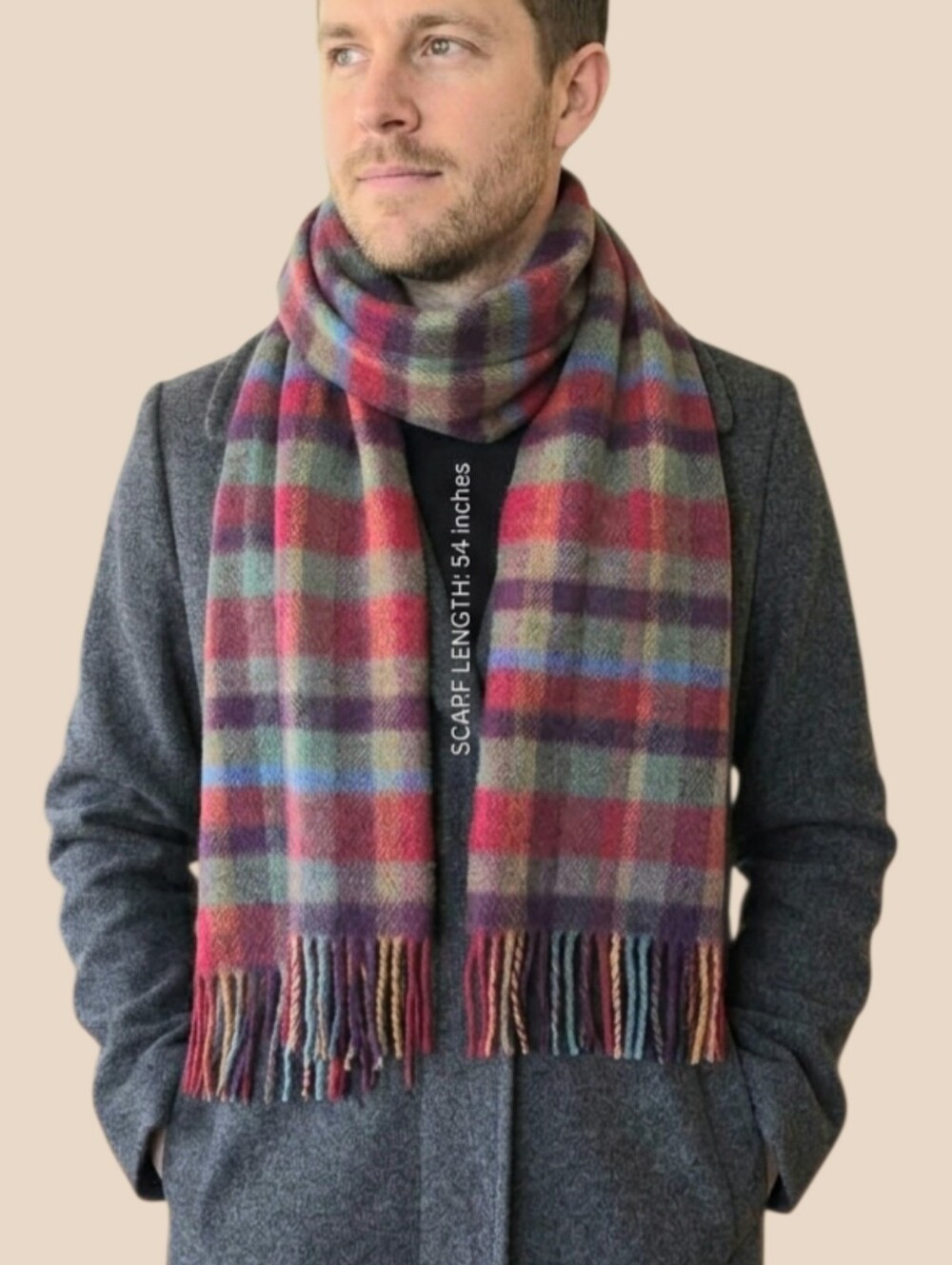 John Hanley Irish Lambswool Plaid Tartan Fall Autumn UNISEX NWOT 12x74